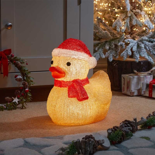 Large Inlit Acrylic Christmas Duck with Santa Hat