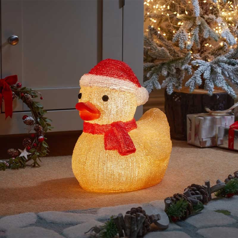 Large Inlit Acrylic Christmas Duck with Santa Hat