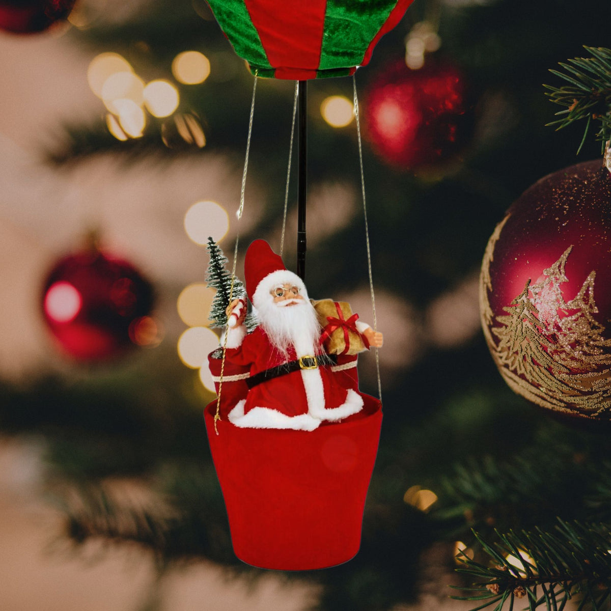 1m Red and Green Hot Air Balloon Free Standing Santa