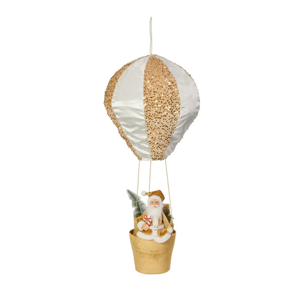 Three Kings White & Gold Santa's Hot Air Balloon Hanging Christmas Decoration