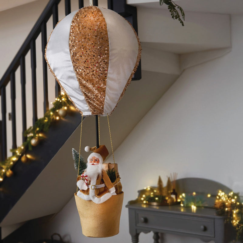 1m White and Gold Hot Air Balloon Free Standing Santa