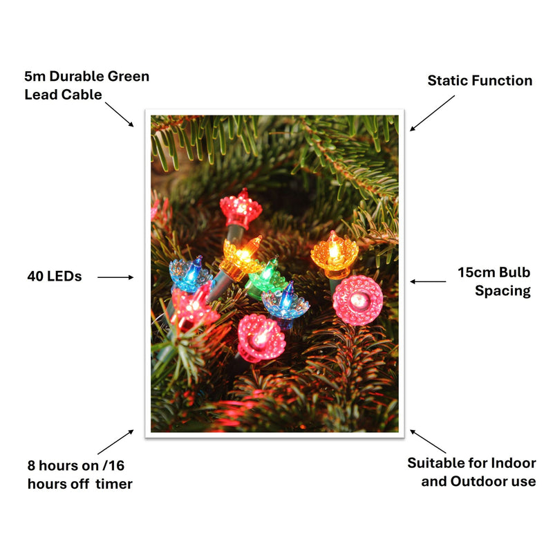 40 Classic Pickwick Multi Coloured LED Retro Christmas Lights