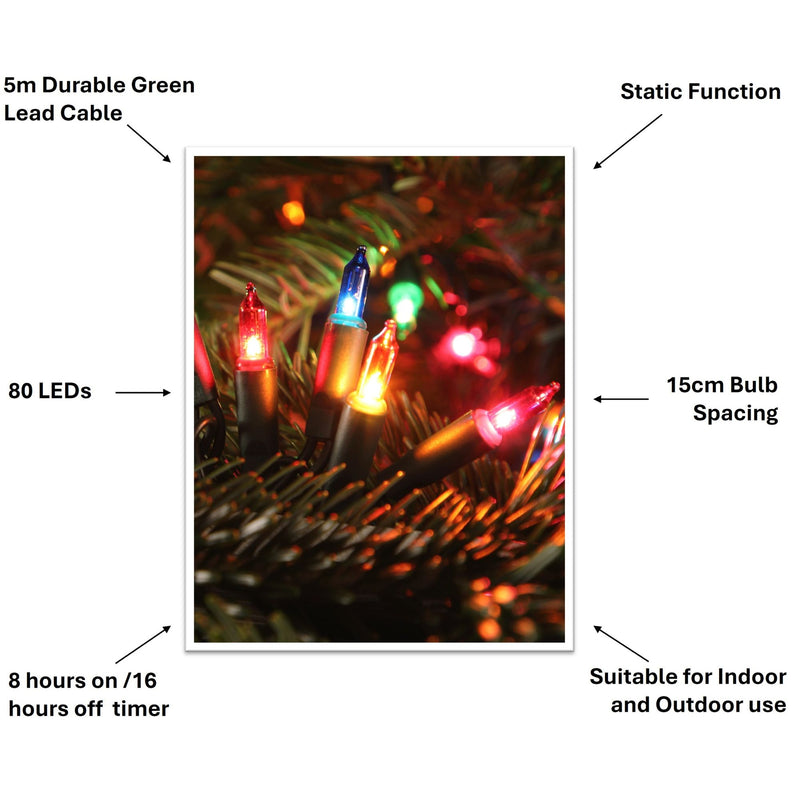 80 LED Multi Coloured Classic Retro Fairy Christmas Lights