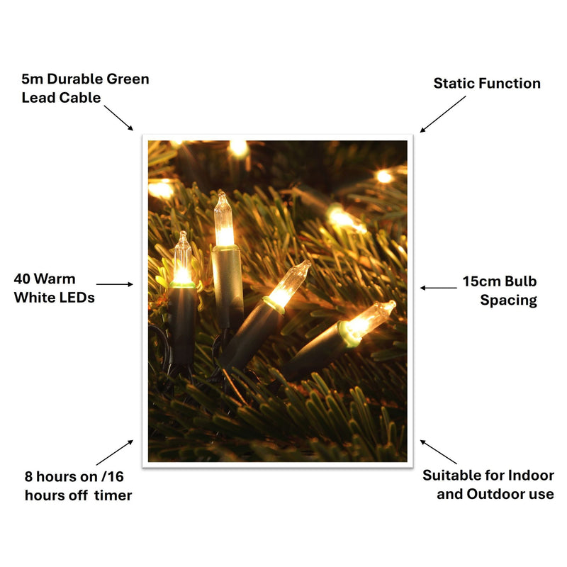 40 LED Classic Warm White Retro Fairy Christmas Lights