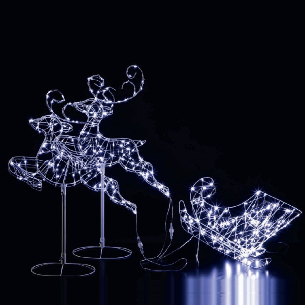 1m Leaping Reindeer and Sleigh with 320 White LED Christmas Silhouette