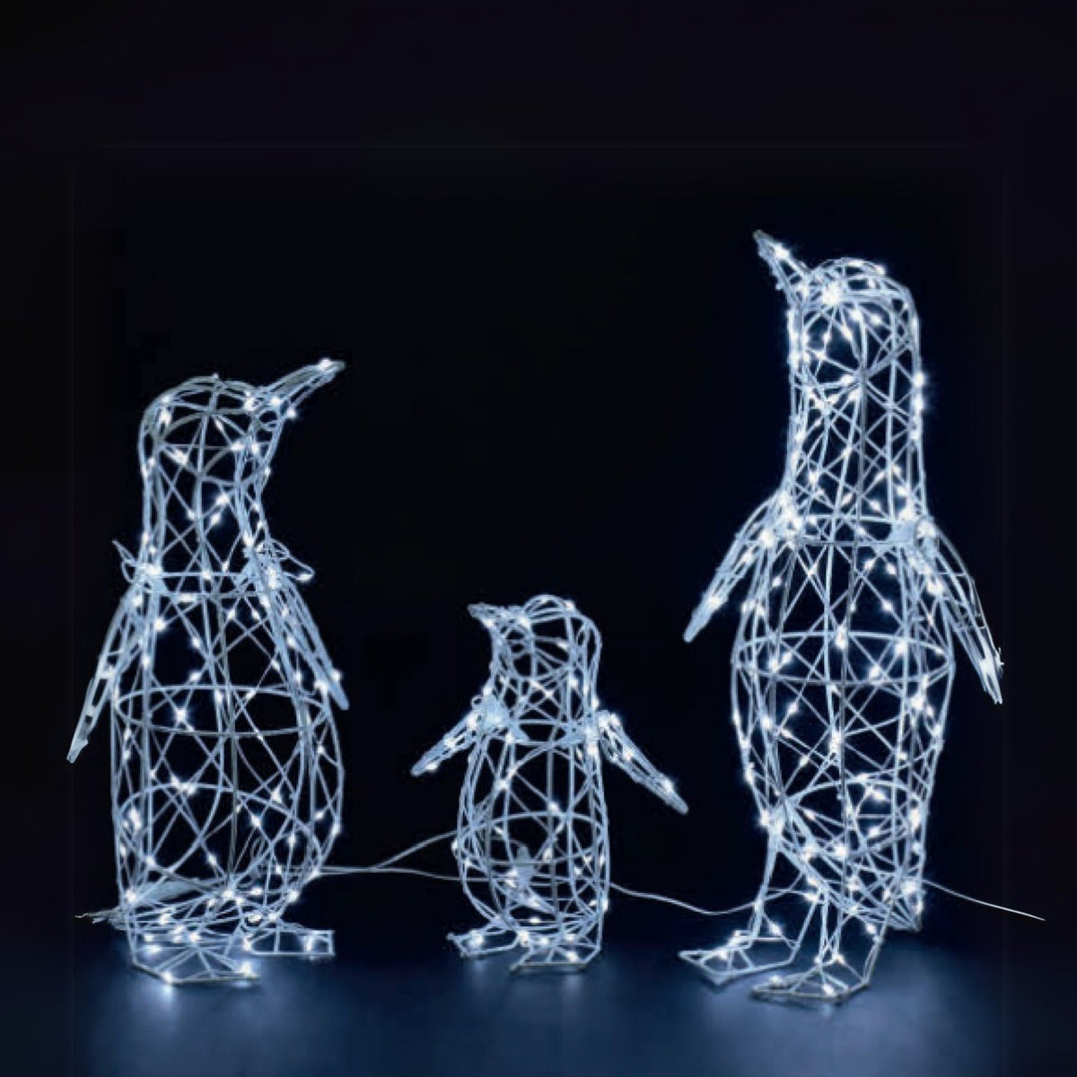Set of Three Penguin Family with 330 White LED Christmas Silhouette