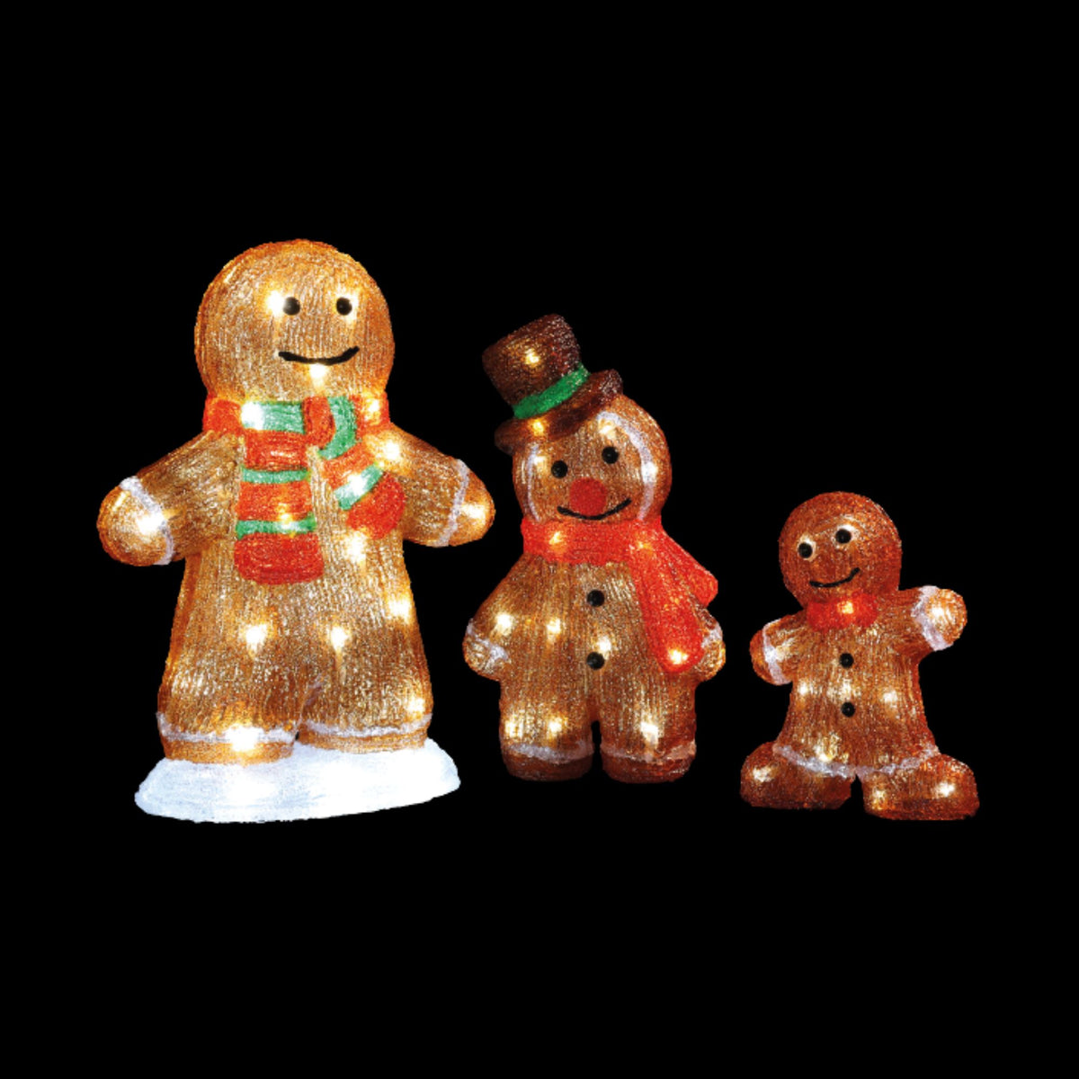 Set of Three Gingerbread Man Family Christmas LED Lit Acrylics