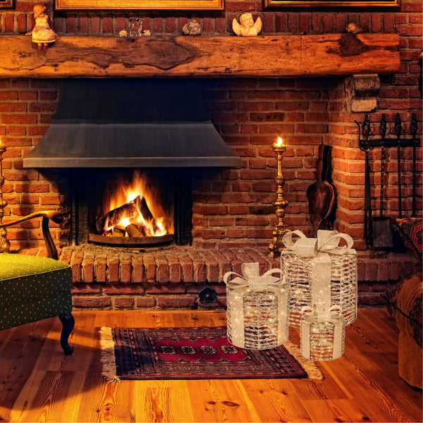 Set of 3 Gold Glitter Twist LED Christmas Presents