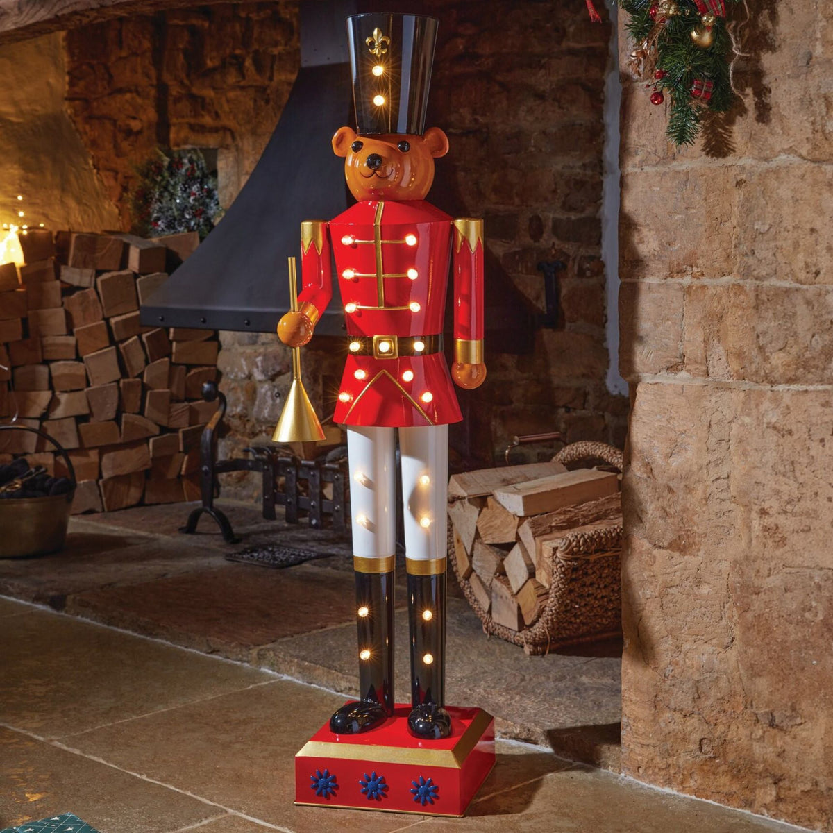 4ft Traditional In Lit Teddy Christmas Nutcracker Guard
