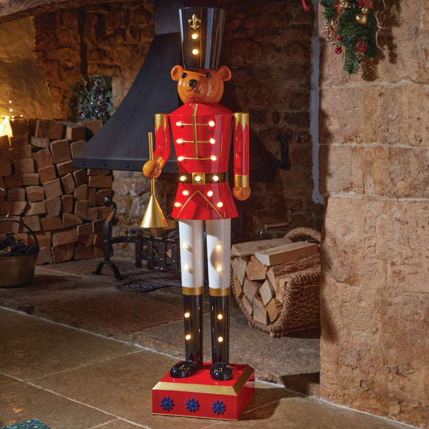 4ft Traditional In Lit Teddy Christmas Nutcracker Guard