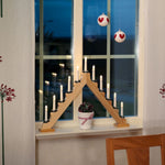 Natural 11 Bulb Wooden Candlestick Lit Window Arch