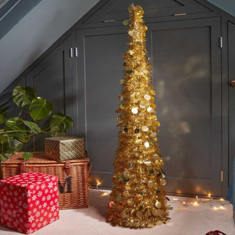 6ft Pop-Up Gold Glitter Gatsby Cone Christmas Tree