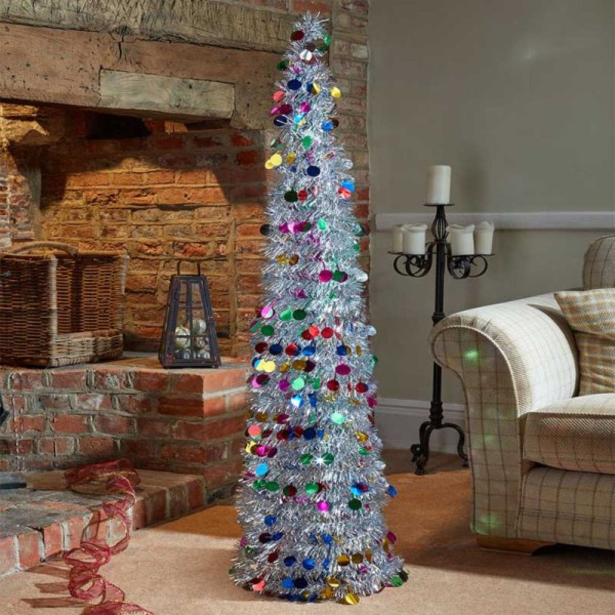 6ft Pop-Up Silver Glitter Gatsby Cone Christmas Tree