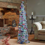 6ft Pop-Up Silver Glitter Gatsby Cone Christmas Tree