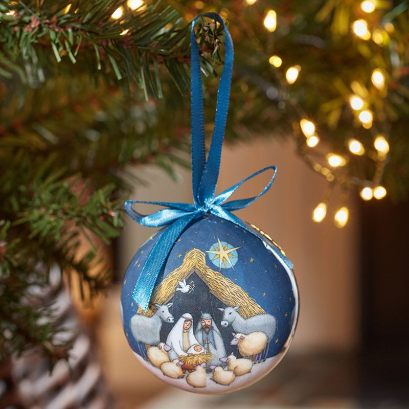Box of 7 Vintage Nativity Design Shatterproof Baubles
