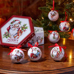 Box of 7 Vintage Santa Claus Design Shatterproof Baubles