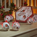 Box of 7 Vintage Robin Design Shatterproof Baubles