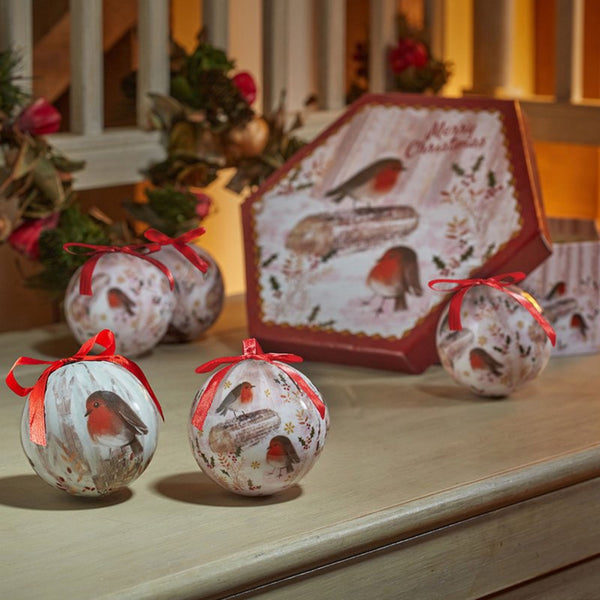 Box of 7 Vintage Robin Design Baubles