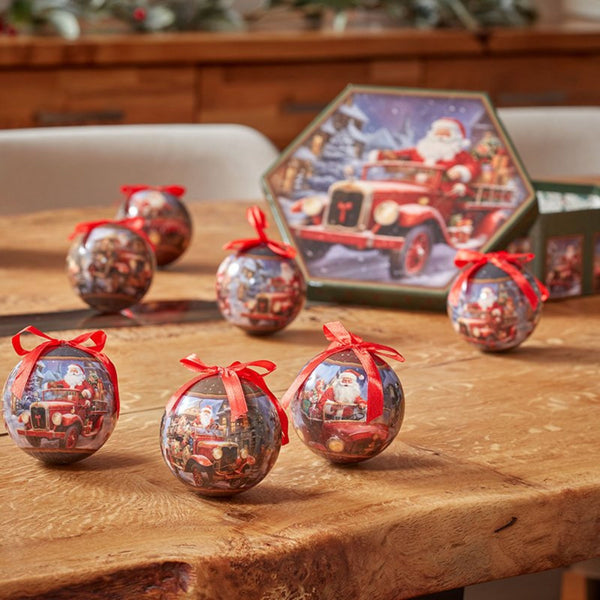 Box of 7 Vintage Driving Santa Design Baubles