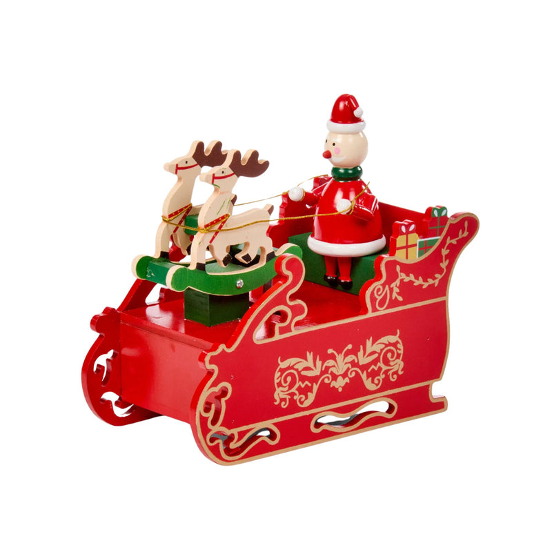 Traditional Santa's Sleigh Musical and Animated Wooden Scene