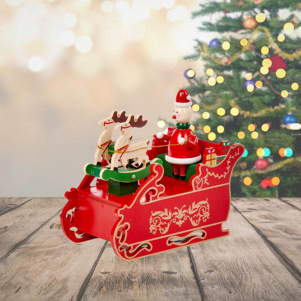 Traditional Santa's Sleigh Musical and Animated Wooden Scene
