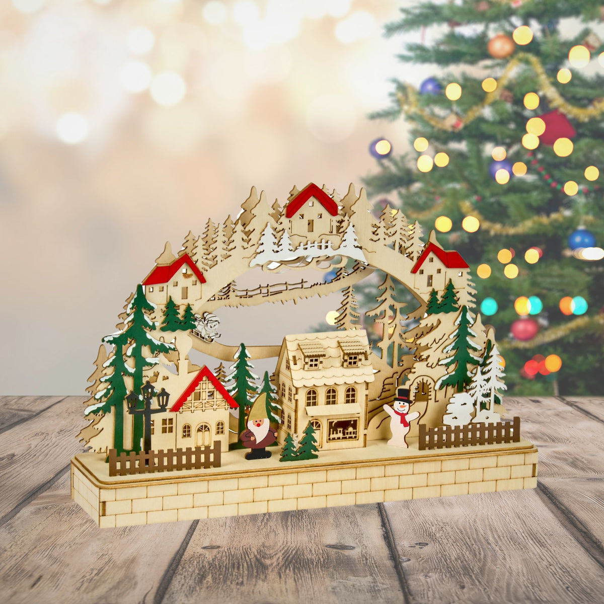 40cm Festive In Lit Wooden Alpine Christmas Scene