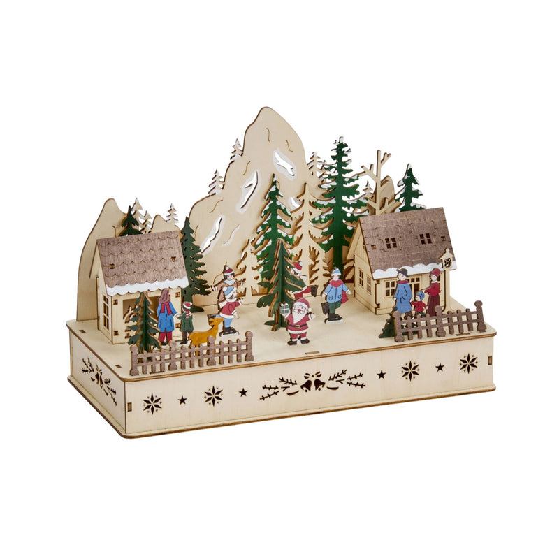 Festive In Lit Santa's Woodland Village Christmas Scene