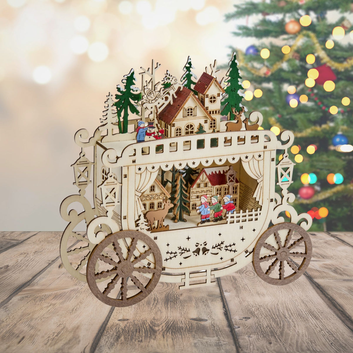 25cm Festive In Lit Christmas Carriage Scene