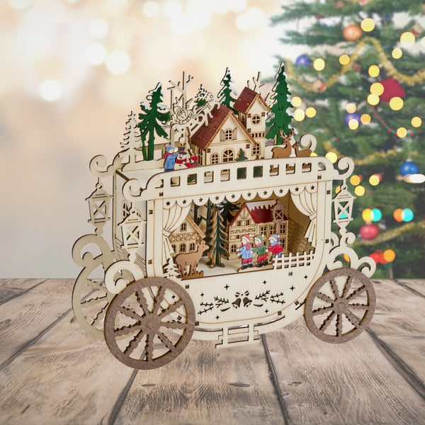 InLit Christmas Carriage Lit Wooden Scene