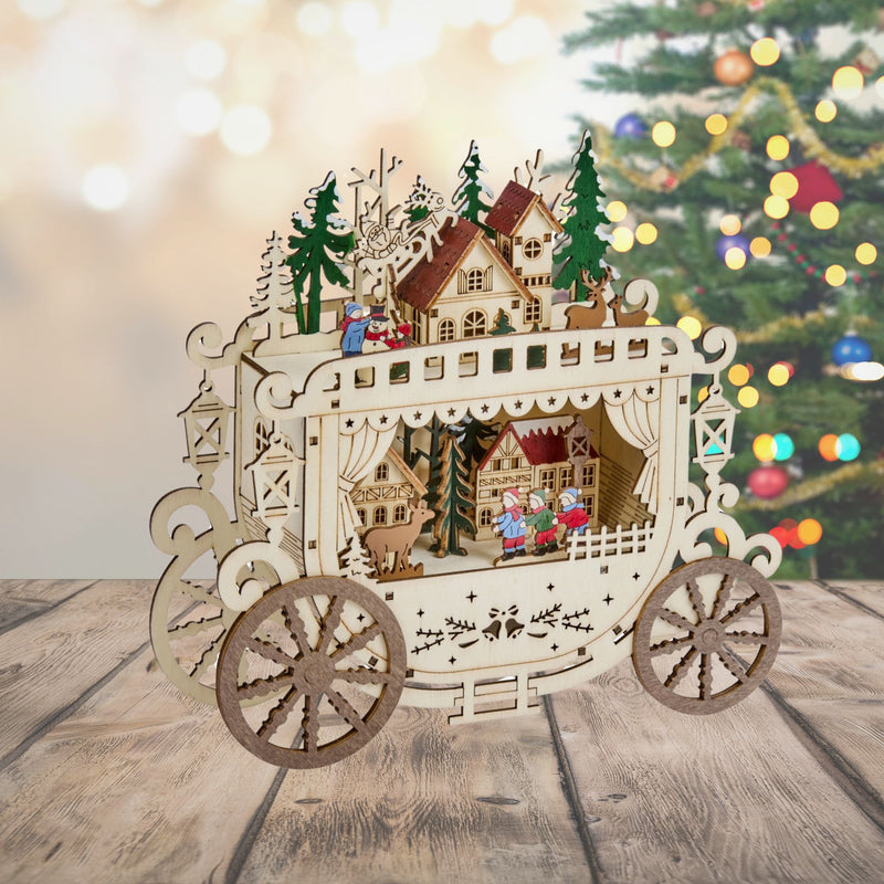 InLit Christmas Carriage Lit Wooden Scene