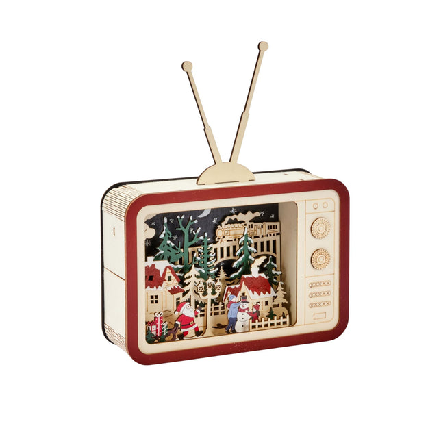 TeleTown Festive In Lit Santa's Wooden Christmas Scene