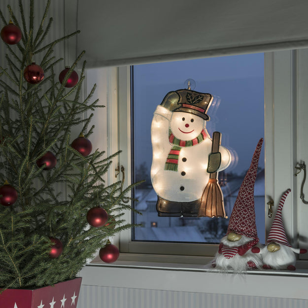 LED Waving Snowman with Broom Silhouette Window Display