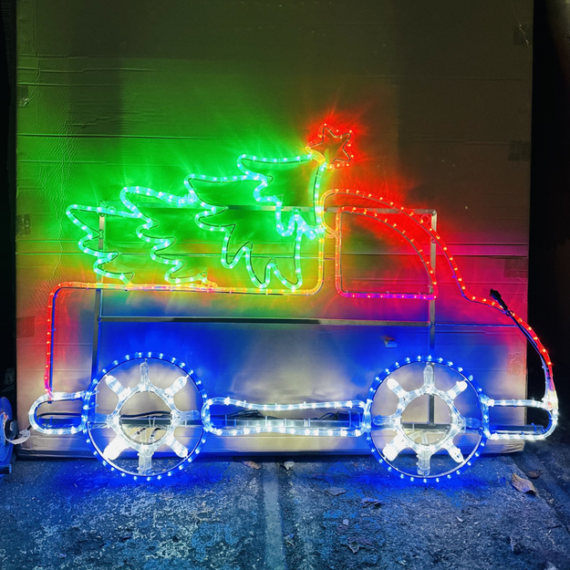 1.5m Red Truck with Christmas Tree Animated Neon Rope Light Display