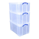 Mega Pack of 2 84 Litre and 1 64 Litre Large Clear Strong Really Useful Christmas Storage Box with Lids