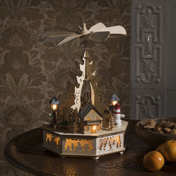 Wooden Houses Rotating LED Lit Village Scene