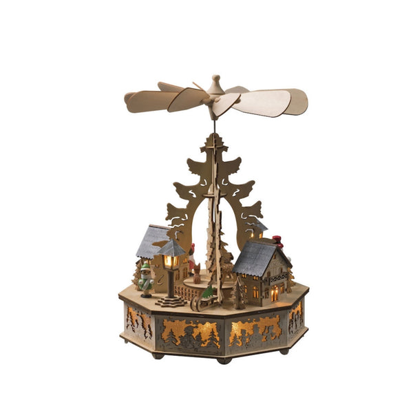 Wooden Houses Rotating LED Lit Village Scene