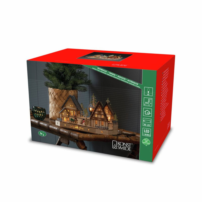 30cm Four Festive House LED Wooden Village Scene