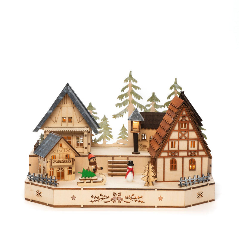 30cm Four Festive House LED Wooden Village Scene
