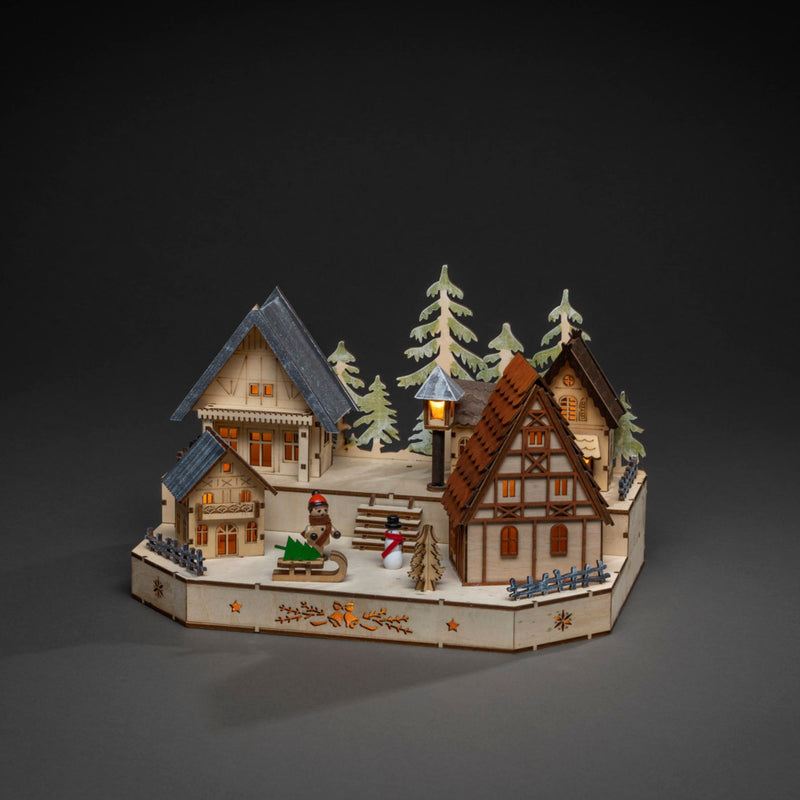 30cm Four Festive House LED Wooden Village Scene