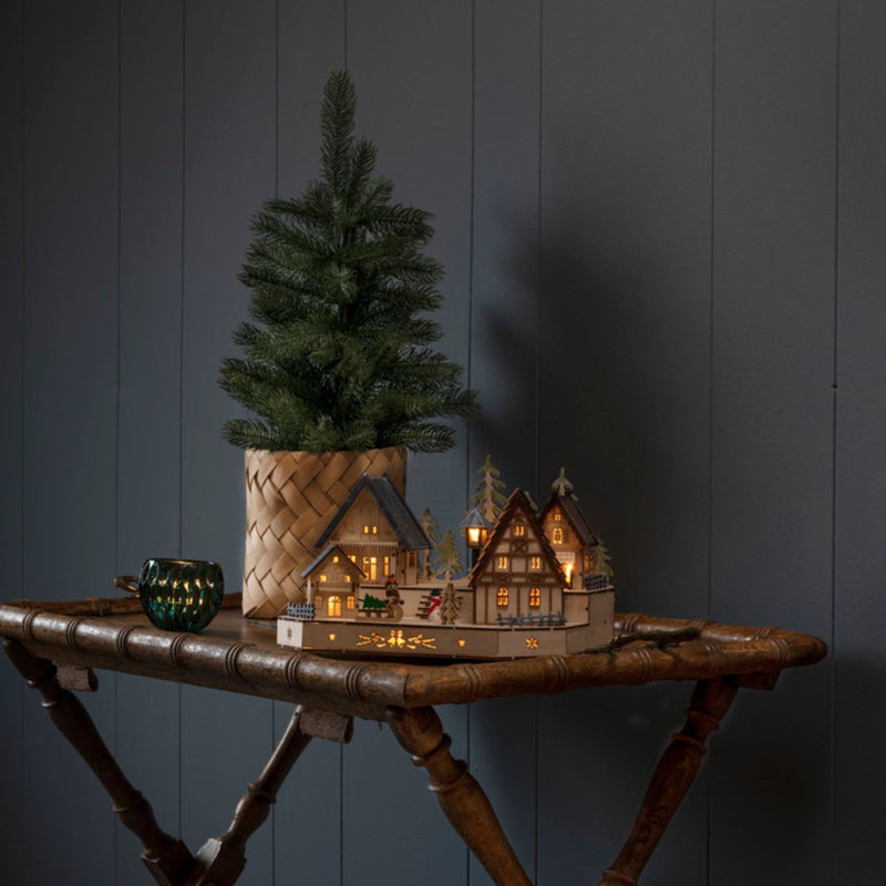 30cm Four Festive House LED Wooden Village Scene