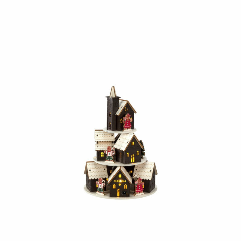26cm Wooden Gingerbread Houses LED Lit Village Scene