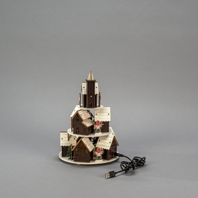 26cm Wooden Gingerbread Houses LED Lit Village Scene