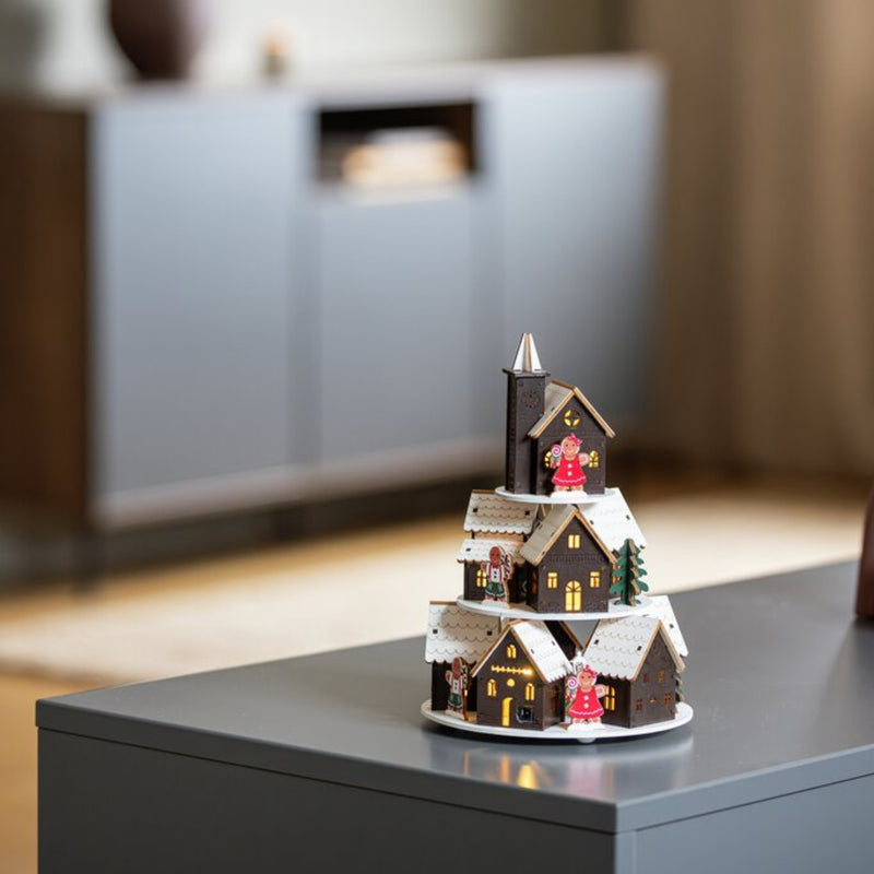 26cm Wooden Gingerbread Houses LED Lit Village Scene