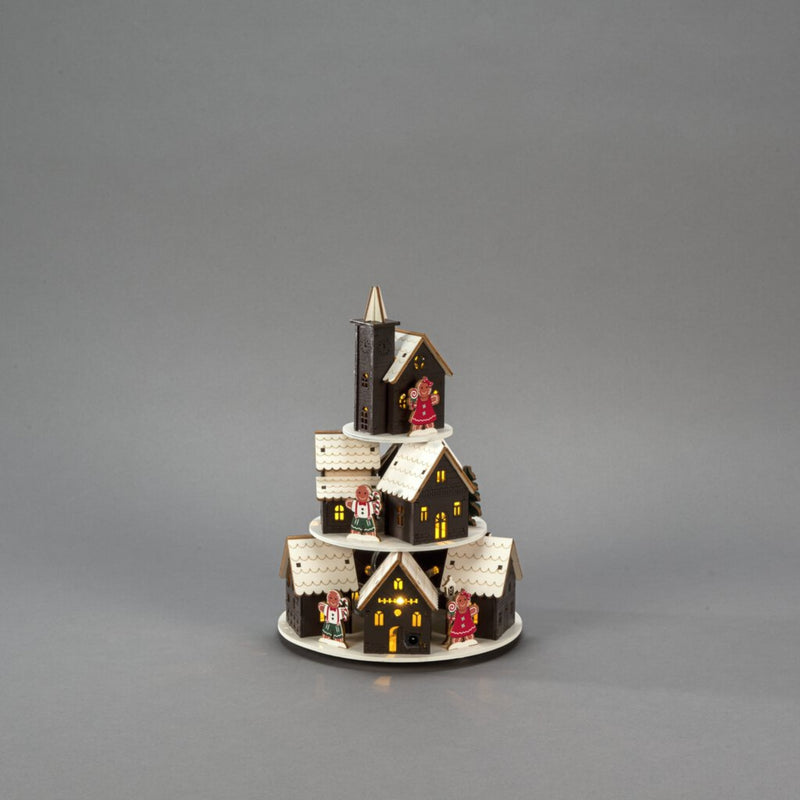 26cm Wooden Gingerbread Houses LED Lit Village Scene