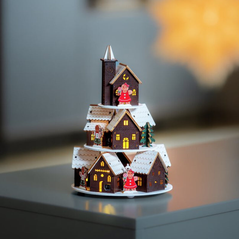 26cm Wooden Gingerbread Houses LED Lit Village Scene