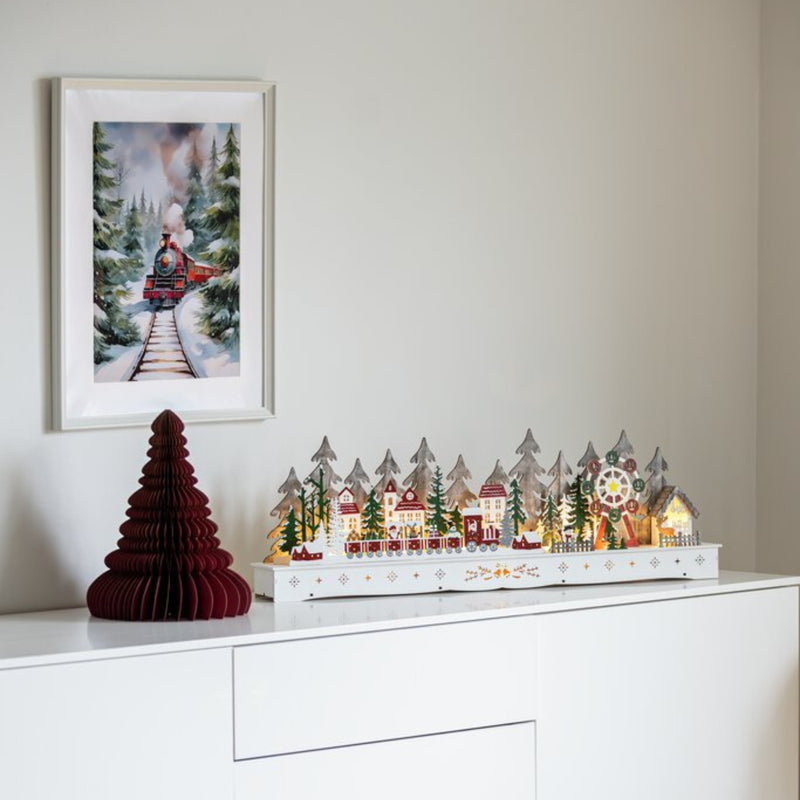 25cm Santa's Village Wooden LED Lit Village Scene