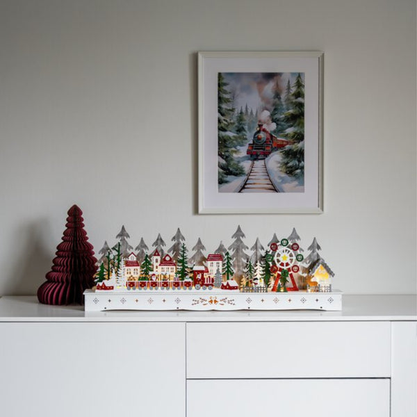 25cm Santa's Village Wooden LED Lit Village Scene