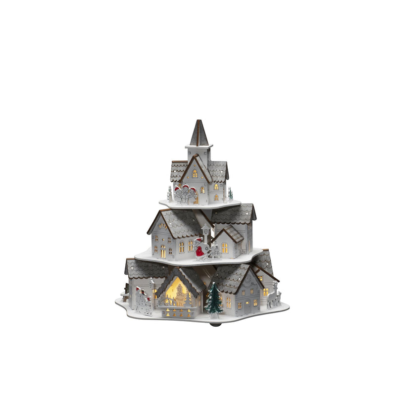 Wooden Christmas Village Scene with 10 Warm White LED's