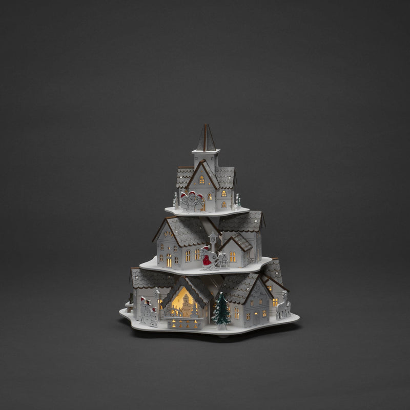 Wooden Christmas Village Scene with 10 Warm White LED's