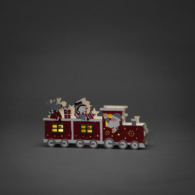 LED Lit Wooden Christmas Train with Santa Snowman and Reindeer